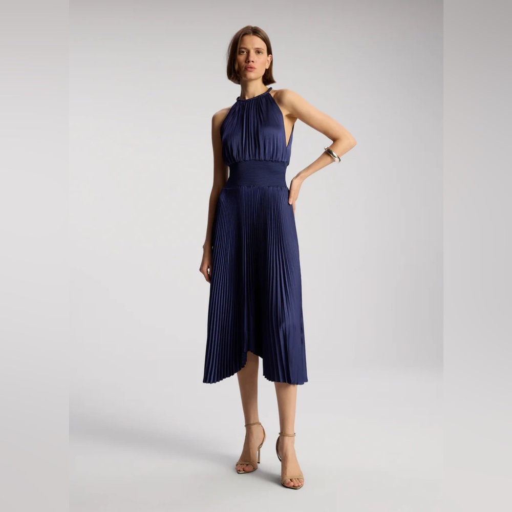 A.L.C. Renzo II Satin Pleated Dress Navy Size 6